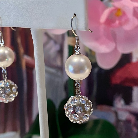 Pearl Crystal Drop Dangle Earrings for Wedding - Picture 12 of 14